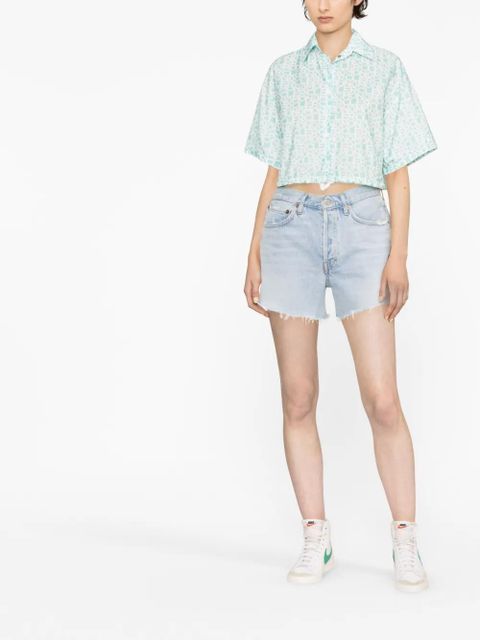 Moncler logo-print cropped shirt - Blue