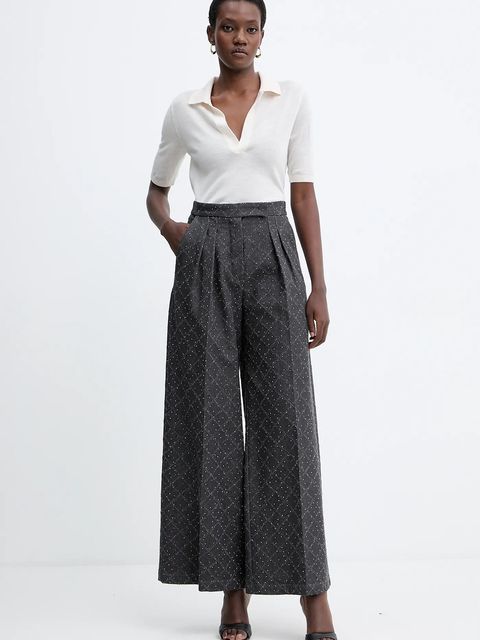 Simona Corsellini spodnie bawełniane damskie kolor szary szerokie high waist A25CPPA01001