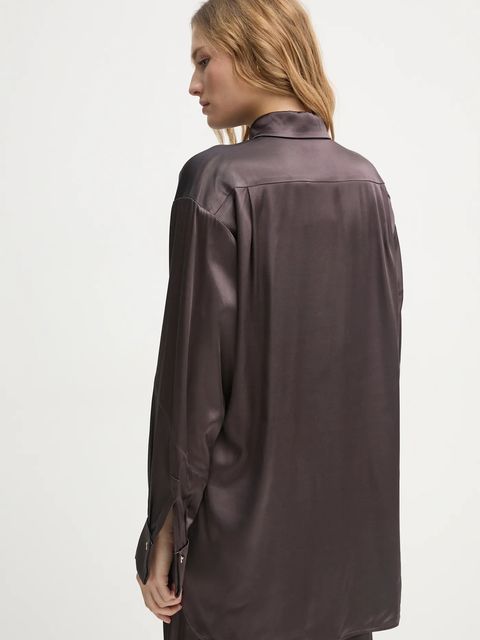 AERON koszula ABIGAIL damska kolor brązowy relaxed z kołnierzykiem klasycznym SH187558