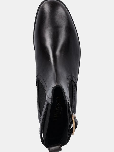 Twinset sztyblety skórzane damskie kolor brązowy na płaskim obcasie 252TCP120