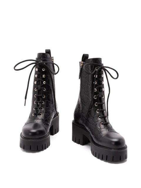 Gucci GG-monogram lace-up boots - Black