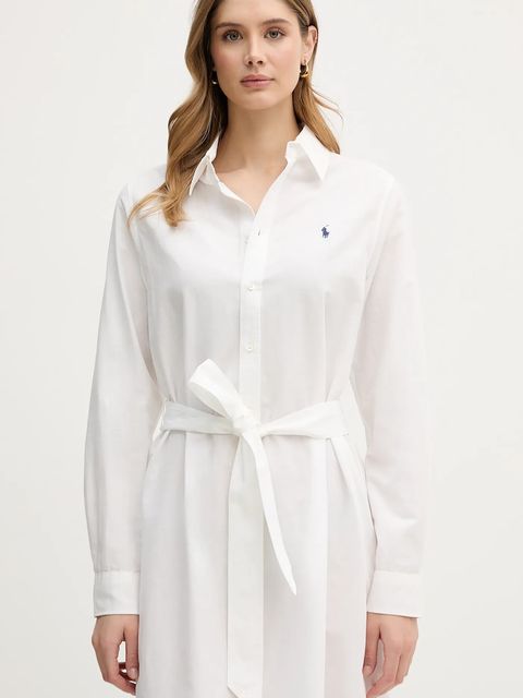 Polo Ralph Lauren sukienka z dodatkiem lnu kolor beżowy midi prosta 211B18781