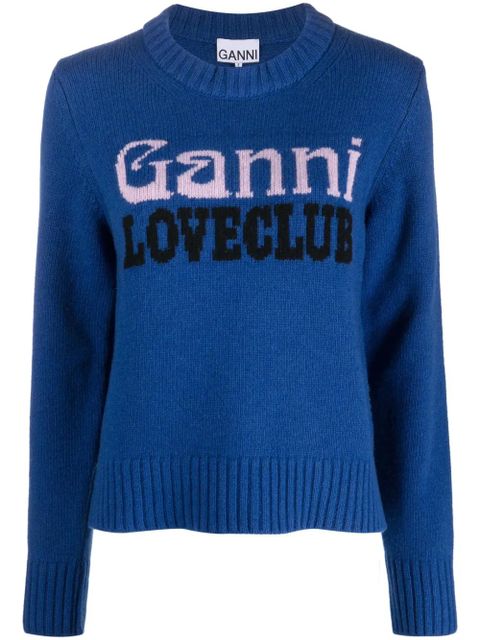GANNI logo-intarsia jumper - Blue