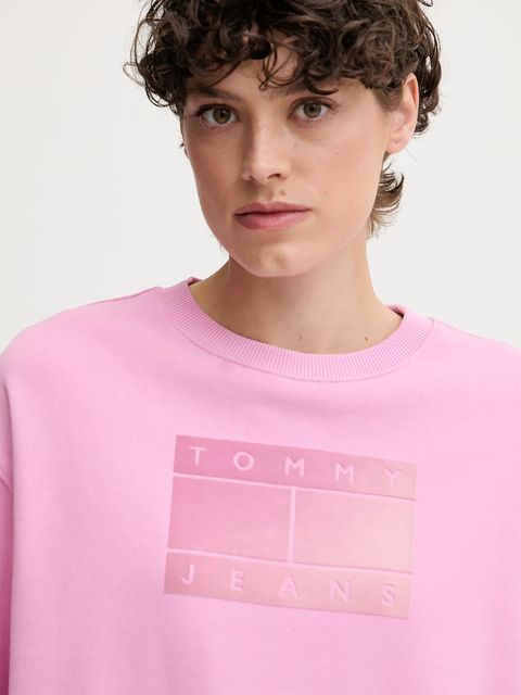 Tommy Jeans bluza bawełniana damska kolor różowy wzorzysta DW0DW21396