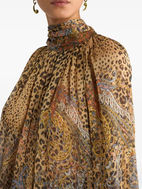 ETRO paisley animal-print silk top - Neutrals