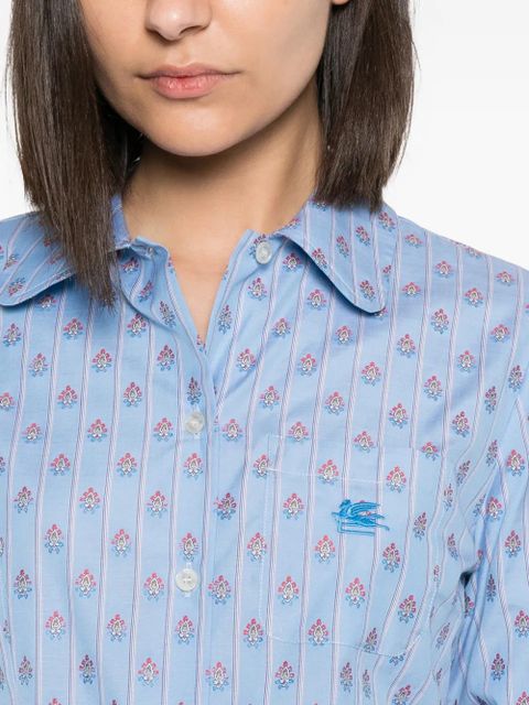 ETRO Pegasus-embroidered striped shirt - Blue
