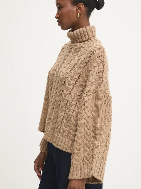 Answear.LAB sweter damski kolor beżowy ciepły z golfem