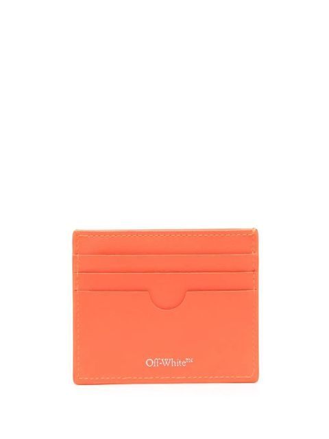 Off-White logo-plaque leather cardholder - Orange