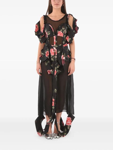 Maison Margiela floral-print ruffled dress - Black - zdjęcie produktu nr 2