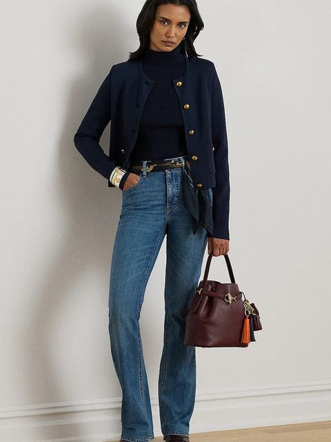 Lauren Ralph Lauren marynarka kolor granatowy jednorzędowa gładka 200P03460