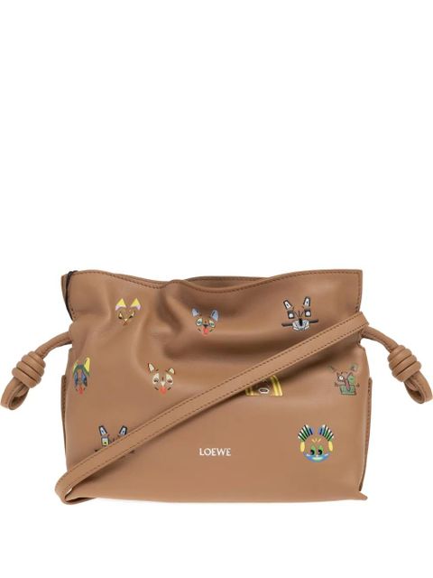 LOEWE mini Flamenco cat-print shoulder bag - Brown