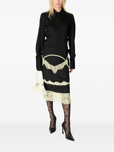 Marine Serre lace-panelled satin skirt - Black