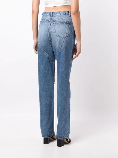 AREA crystal-embellished straight-leg jeans - Blue