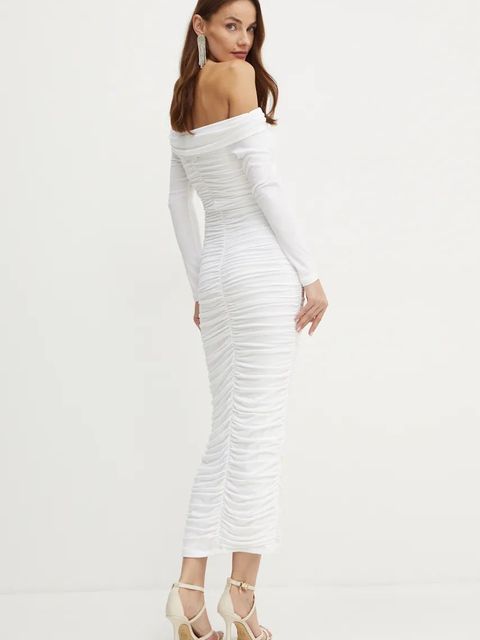 Bardot sukienka ARKIE kolor biały midi dopasowana 59445DB