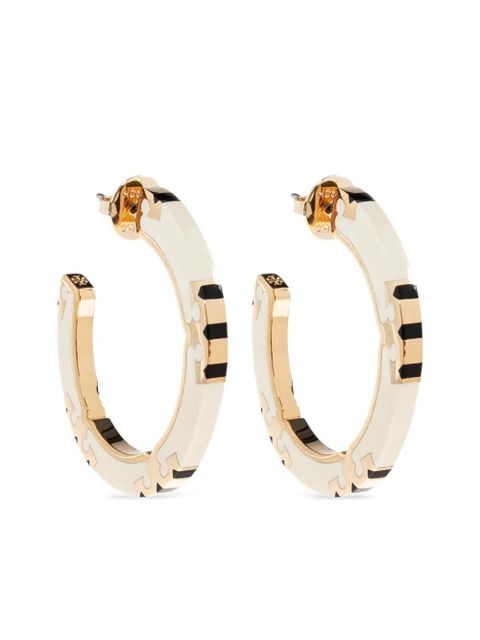 Tory Burch logo-plaque hoop earrings - White - zdjęcie produktu nr 1