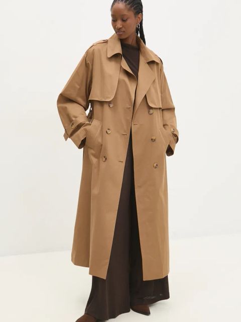 Answear.LAB trencz damski kolor brązowy przejściowy dwurzędowy