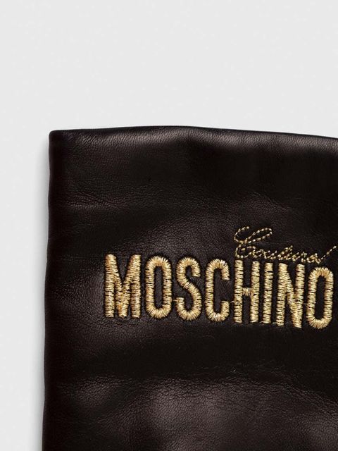 Moschino rękawiczki skórzane damskie kolor czarny