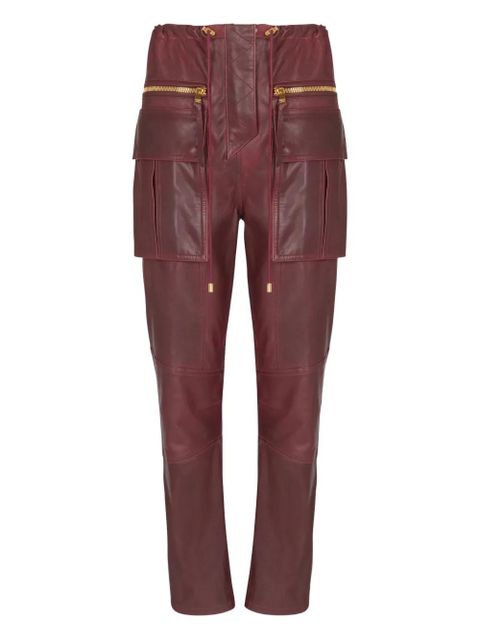 Balmain lambskin leather cargo straight trousers - Red - zdjęcie produktu nr 1