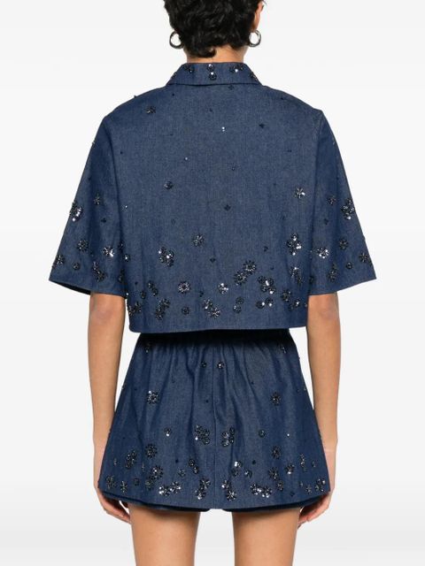 Maje embellished buttoned cotton shirt - Blue