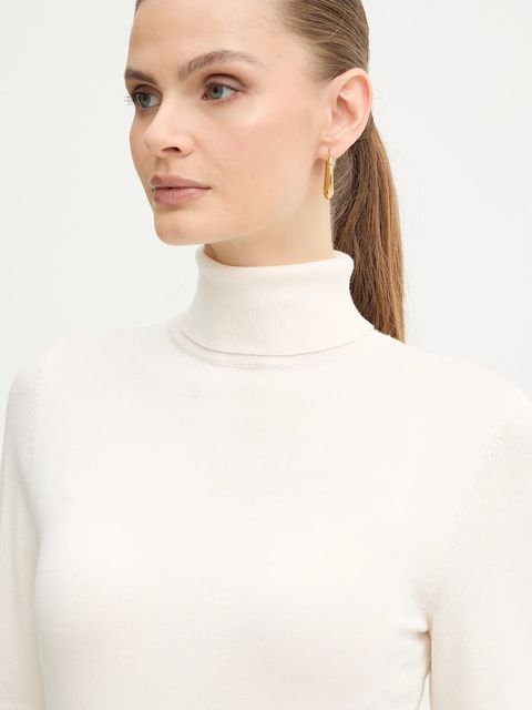 Morgan sweter damski kolor beżowy lekki z golfem MFLORIA