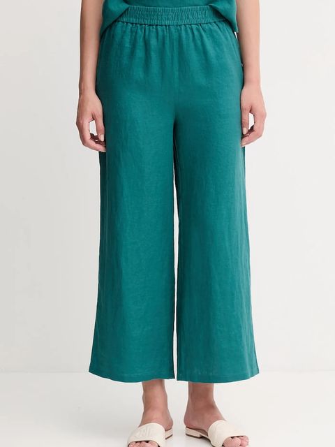 United Colors of Benetton spodnie lniane damskie kolor zielony proste high waist 4AGHDF09G - zdjęcie produktu nr 1