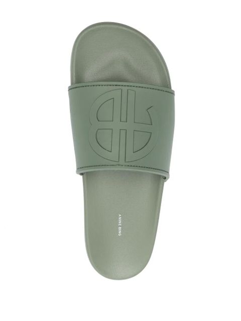 ANINE BING logo-embossed faux-leather slides - Green - zdjęcie produktu nr 2