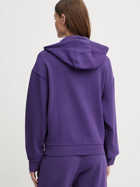 Pinko bluza bawełniana damska kolor fioletowy z kapturem gładka 105507 A2RB
