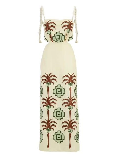 Johanna Ortiz Tributaries palm-tree embroidered cut-out maxi dress - Neutrals - zdjęcie produktu nr 1