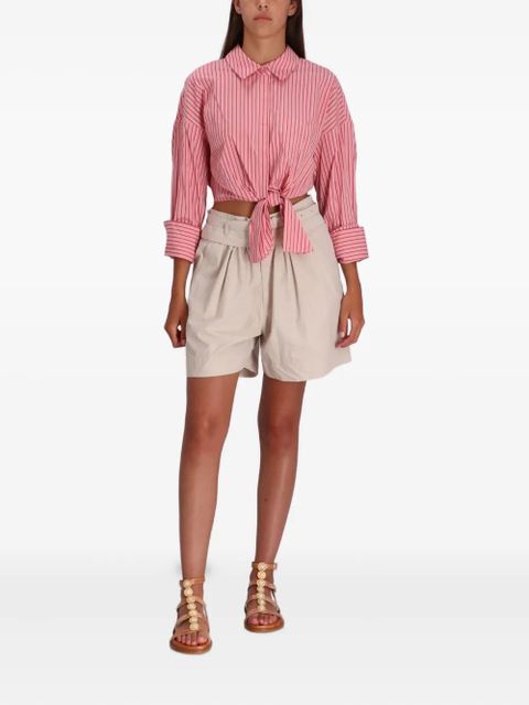 STAUD Lisa striped tie-front shirt - Pink