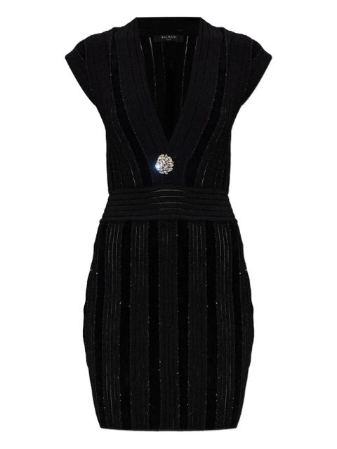 Balmain embellished-chest V-neck dress - Black - zdjęcie produktu nr 1
