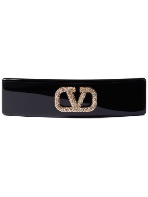 Valentino Garavani VLogo Signature crystal-embellished hair clip - Black