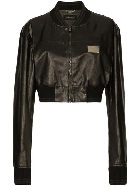 Dolce & Gabbana logo-plaque cropped leather jacket - Black - zdjęcie produktu nr 1
