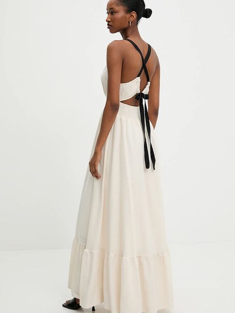 Answear.LAB sukienka kolor beżowy maxi rozkloszowana