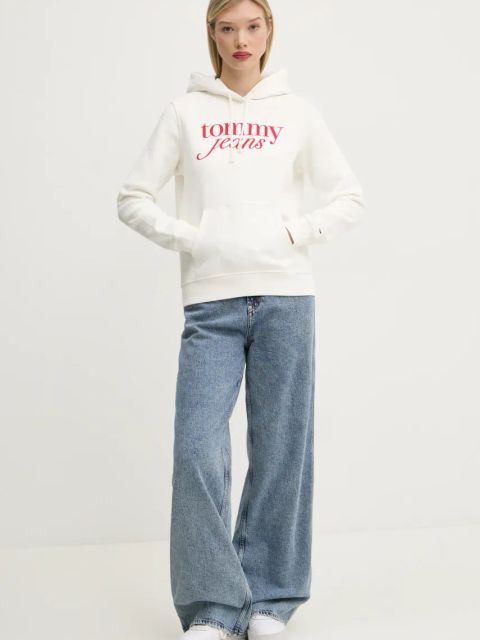 Tommy Jeans bluza damska kolor beżowy z kapturem z nadrukiem DW0DW20170