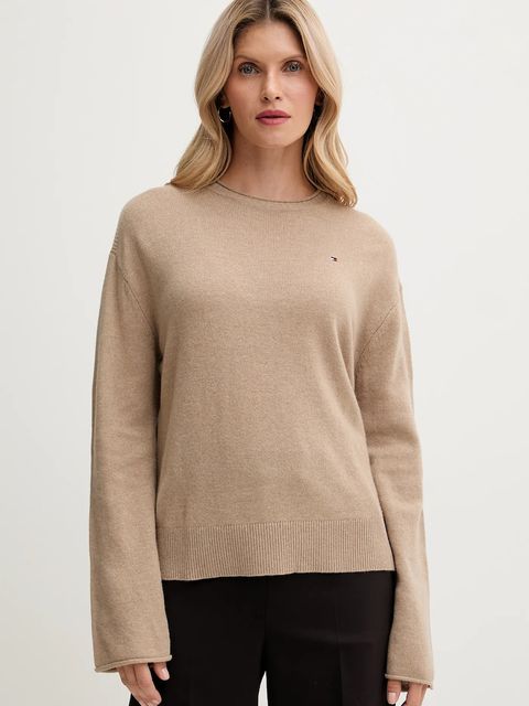 Tommy Hilfiger sweter wełniany damski kolor beżowy lekki WW0WW46438 - zdjęcie produktu nr 1
