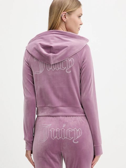 Juicy Couture bluza welurowa damska kolor fioletowy z kapturem gładka JCWAS225306 - zdjęcie produktu nr 2