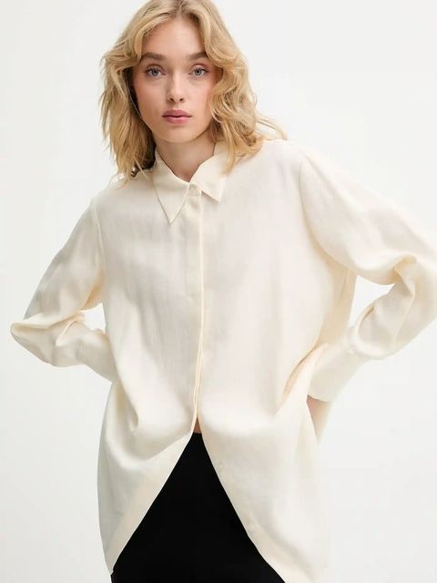 Answear.LAB koszula damska kolor beżowy relaxed z kołnierzykiem klasycznym