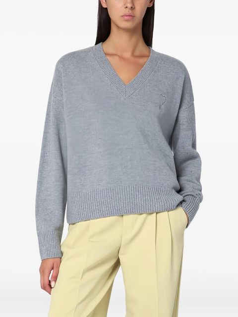 AMI Paris logo-embroidered V-neck sweater - Grey - zdjęcie produktu nr 2
