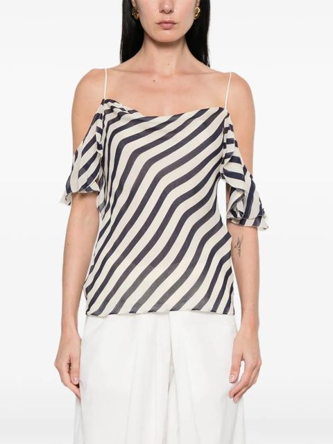 Self-Portrait striped ruffled top - Neutrals