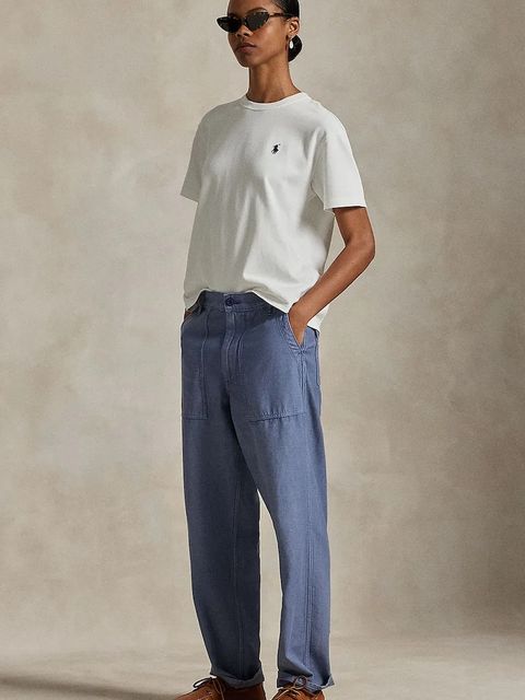 Polo Ralph Lauren spodnie bawełniane damskie kolor niebieski proste medium waist 211978634