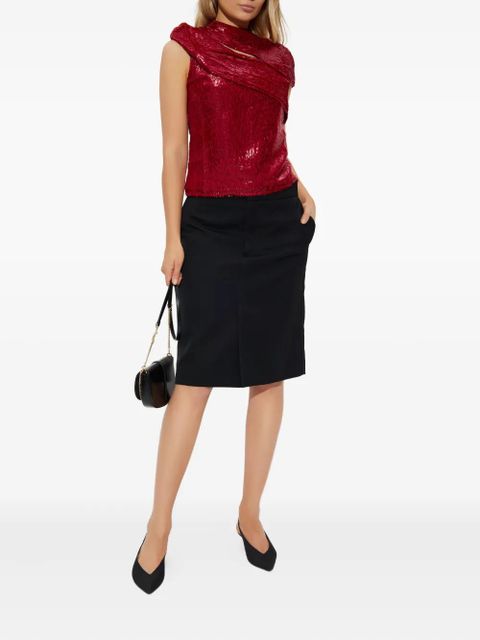 Self-Portrait draped lurex blouse - Red