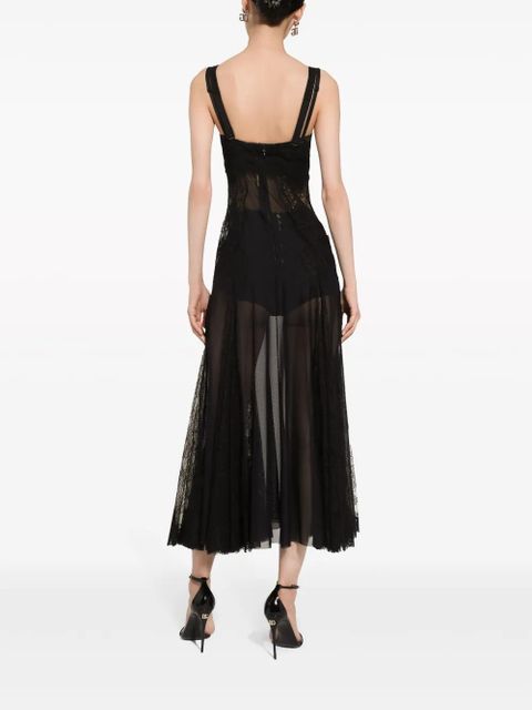 Dolce & Gabbana lace-insert flared midi dress - Black