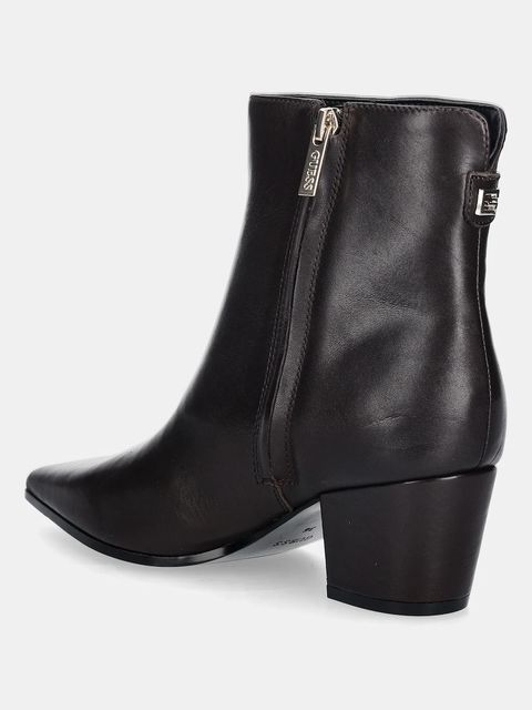 Guess botki skórzane HALISA damskie kolor brązowy na słupku FLFHAL LEA10