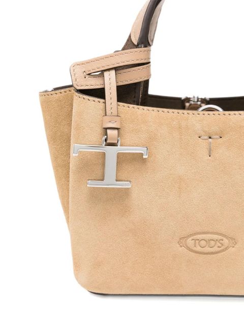 Tod's logo-charm suede tote bag - Neutrals