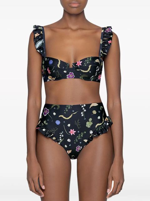 Agua By Agua Bendita Jengibre Tesoro floral-print bikini bottoms - Black