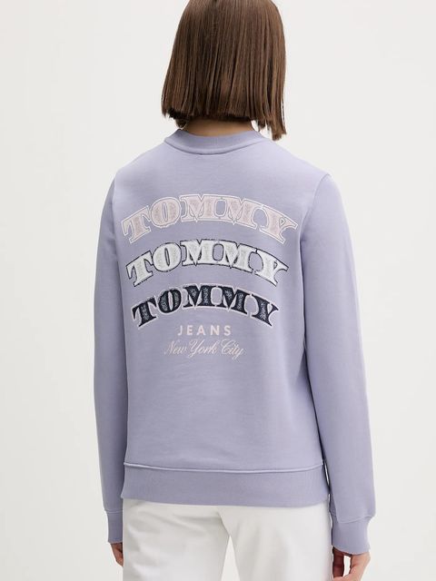 Tommy Jeans bluza bawełniana damska kolor fioletowy z nadrukiem DW0DW22517 - zdjęcie produktu nr 1