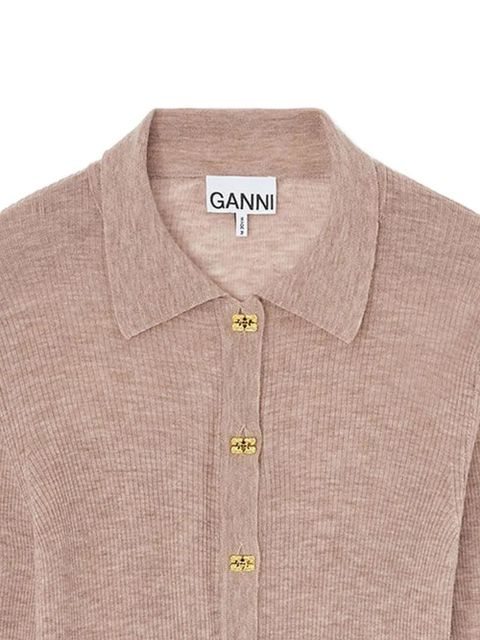 GANNI ribbed-knit long-sleeved polo top - Neutrals - zdjęcie produktu nr 2