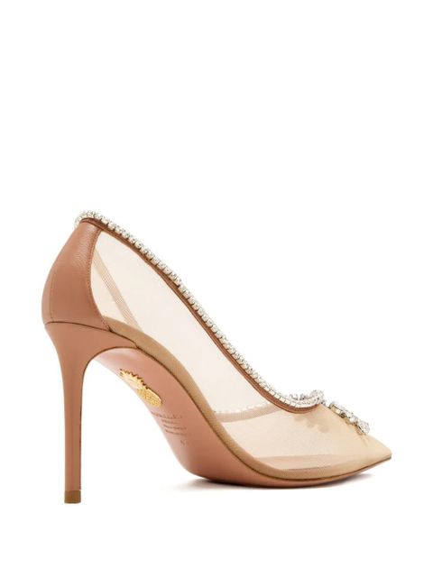 Aquazzura 85mm crystal-embellished mesh pumps - Neutrals