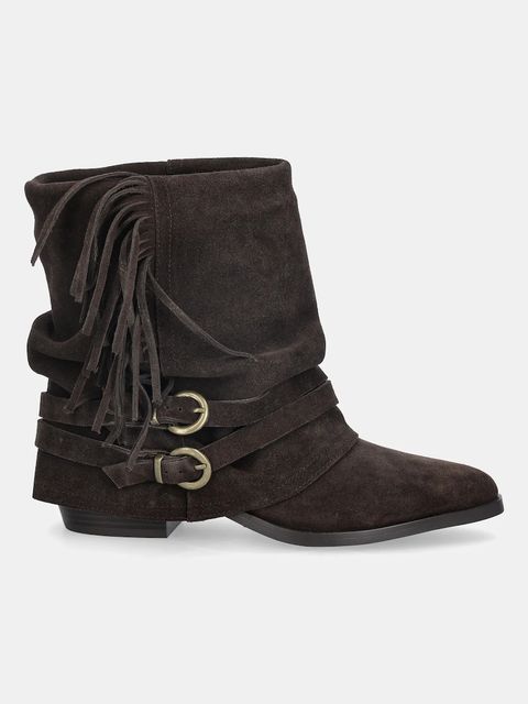 Answear.LAB botki zamszowe kolor brązowy na słupku