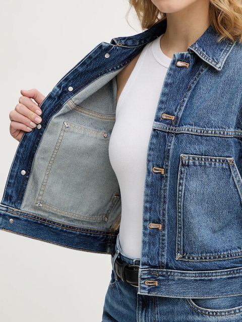 Calvin Klein Jeans kurtka jeansowa kolor niebieski przejściowa oversize LV047E906G